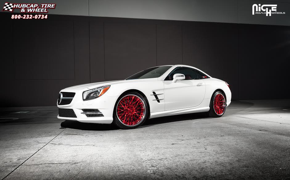 vehicle gallery/mercedes benz sl550 niche citrine  Brushed | Candy Red Tint | Polished Lip wheels and rims